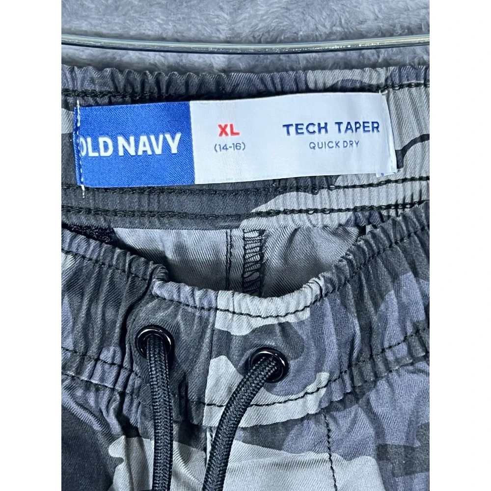Old Navy Tech Taper Boys XL 14-16 Camo Jogger Pants Gray Blue Quick Dry Active